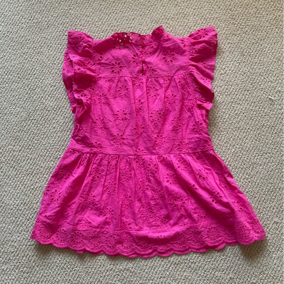 Entro Hot Pink Perforated Frilled Short Sleeve Blouse Size Small 100% Cotton EUC - Picture 11 of 14